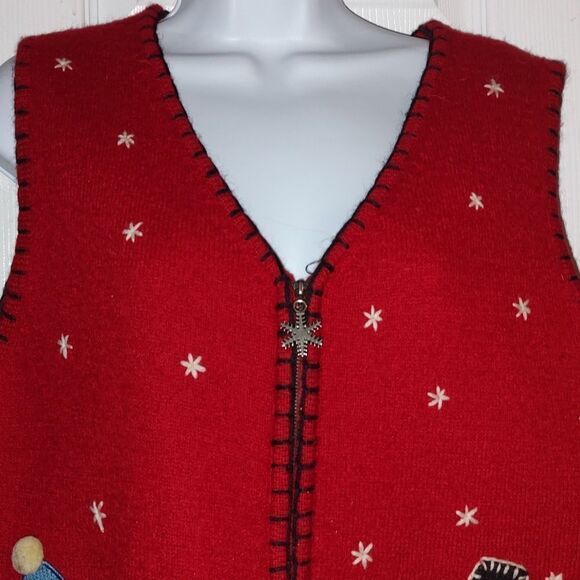 Coldwater Creek 100% wool winter snowmen holiday vest Sz L - Picture 4 of 6
